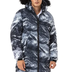CM217 Herren Winterjacke – Lang geschnitten | Warm gefüttert mit Fellkapuze & auffälligem Design