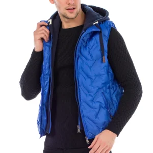 CM151 Herren Winterweste – Leuchtendes Blau mit abnehmbarer Kapuze